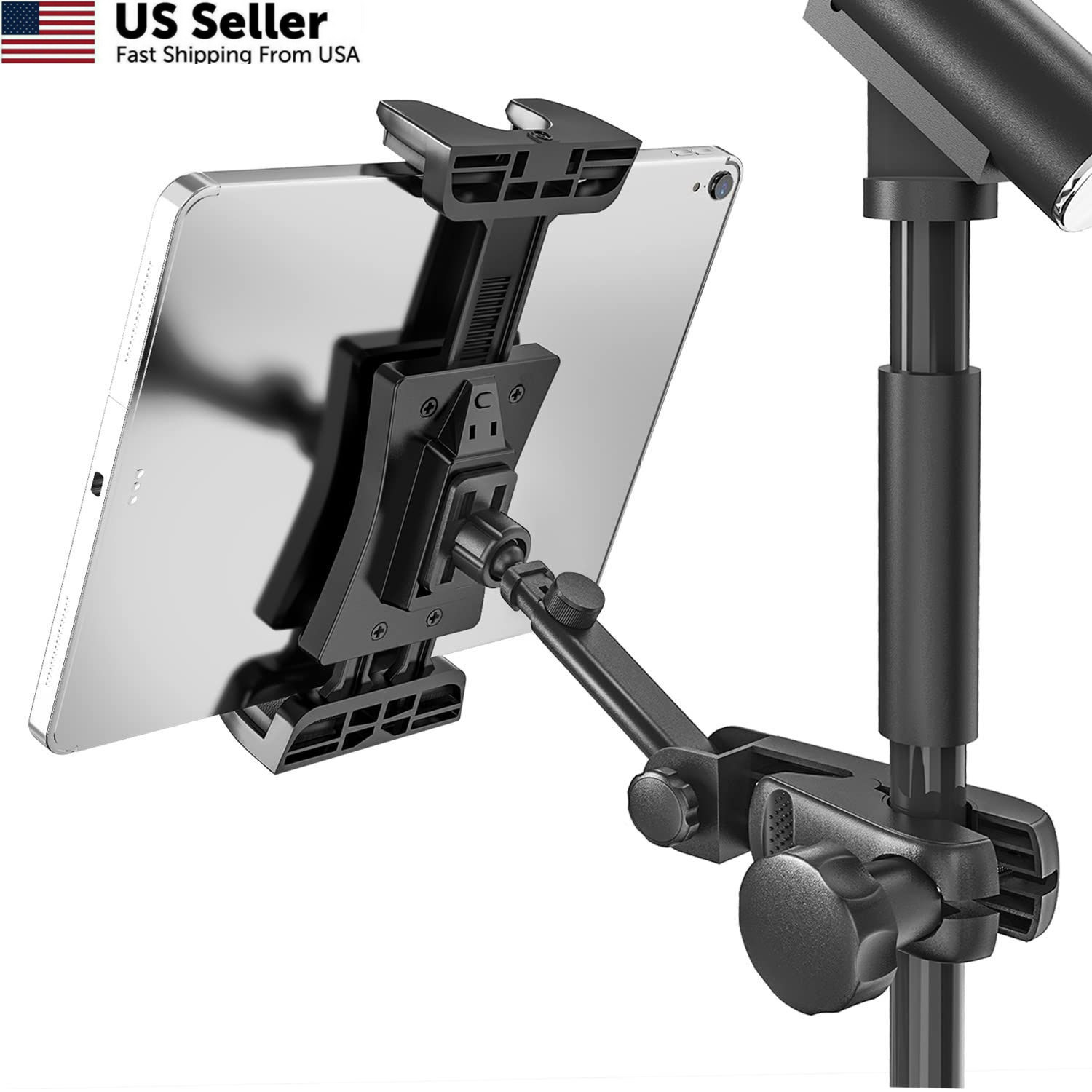 JUBOR Tablet Holder for Microphone Stand, iPad Mount Sheet Music black