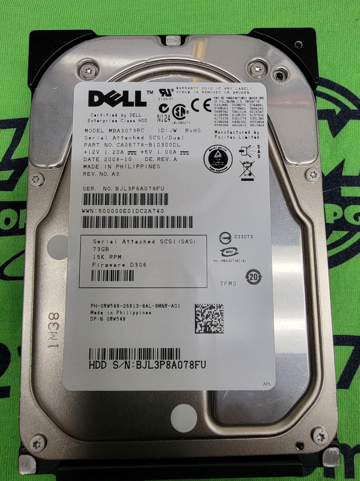DELL 73GB HARD DRIVE 15K RPM D306 FIRMWARE 0RW548 SAS HDD - MBA3073RC