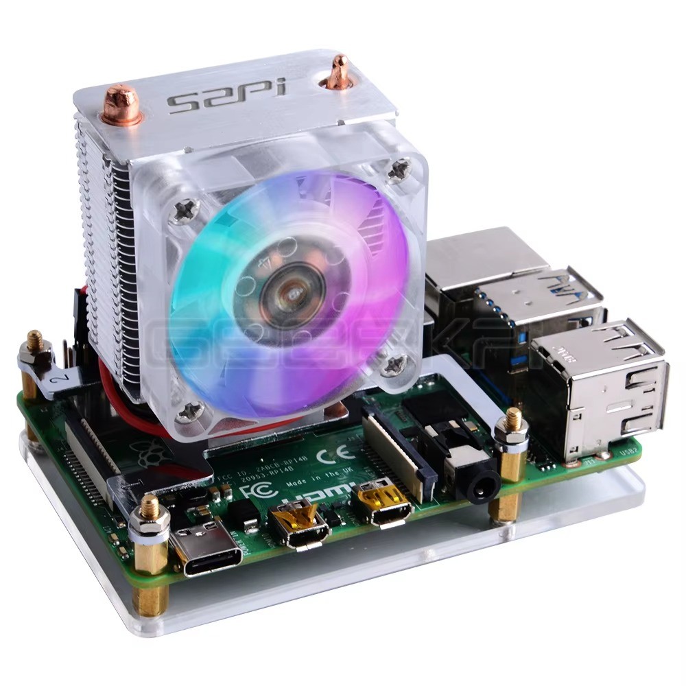 GeeekPi Ice Tower CPU Cooling Fan V2.0 RGB 5-Layer Acrylic Case for Pi 4B/3B+