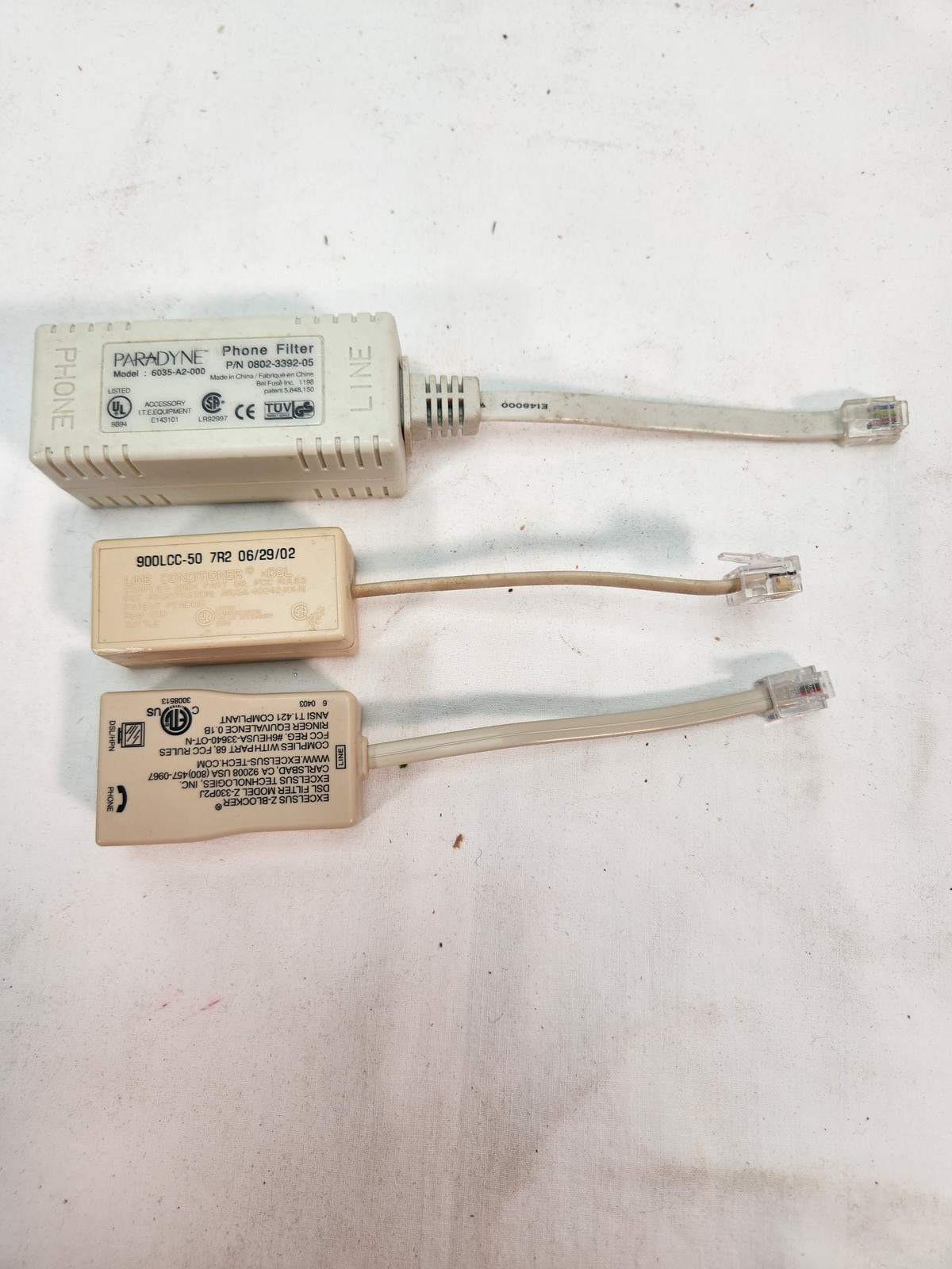 Lot of 3 DSL Phone Filters Line Conditioners Paradyne Suttle Excelsus RJ11