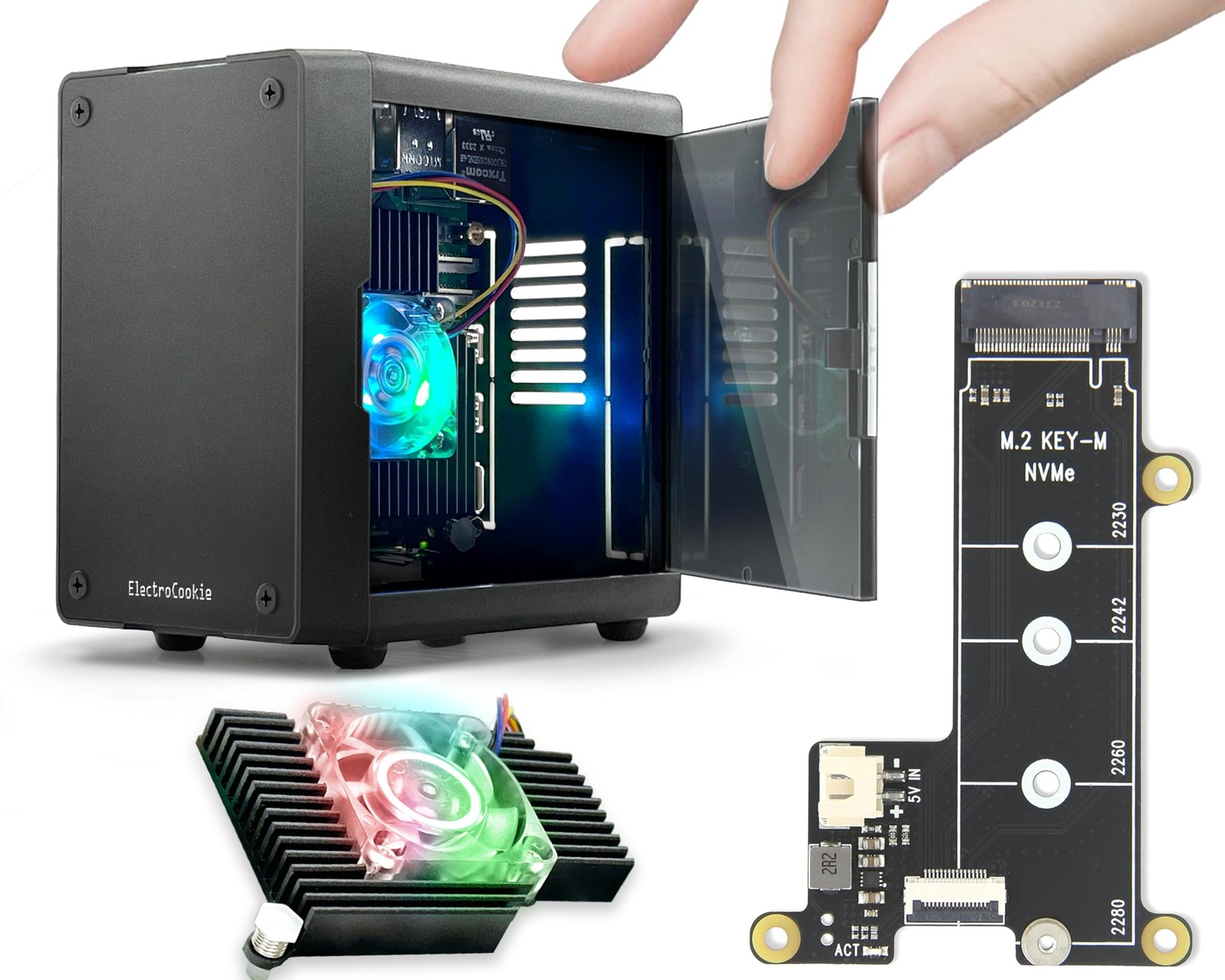 ElectroCookie Mini PC Case for Raspberry Pi 5 with M.2 NVMe SSD Matte Black