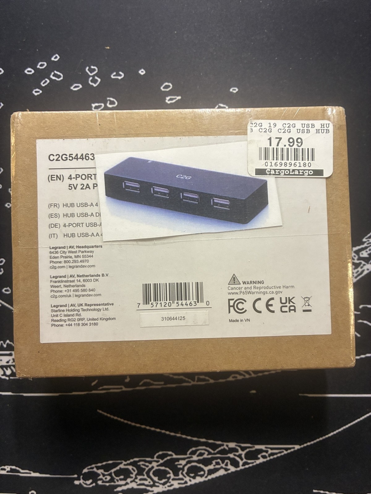 C2G 4-Port USB Hub 5V 2A (C2G54463) - New