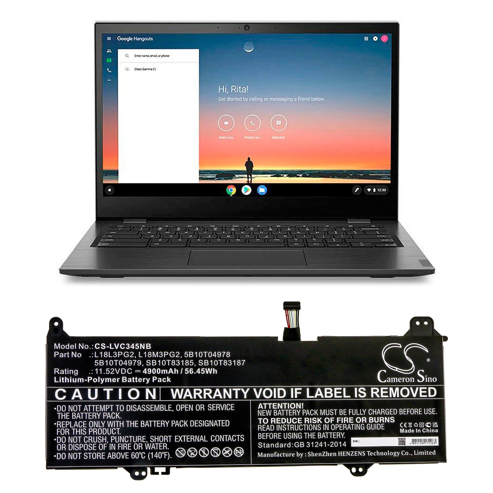 BATTERIE 4900mAh L18L3PG2,L18M3PG2 Li-Po 11.52V Noir pour Lenovo 14e Chromebook