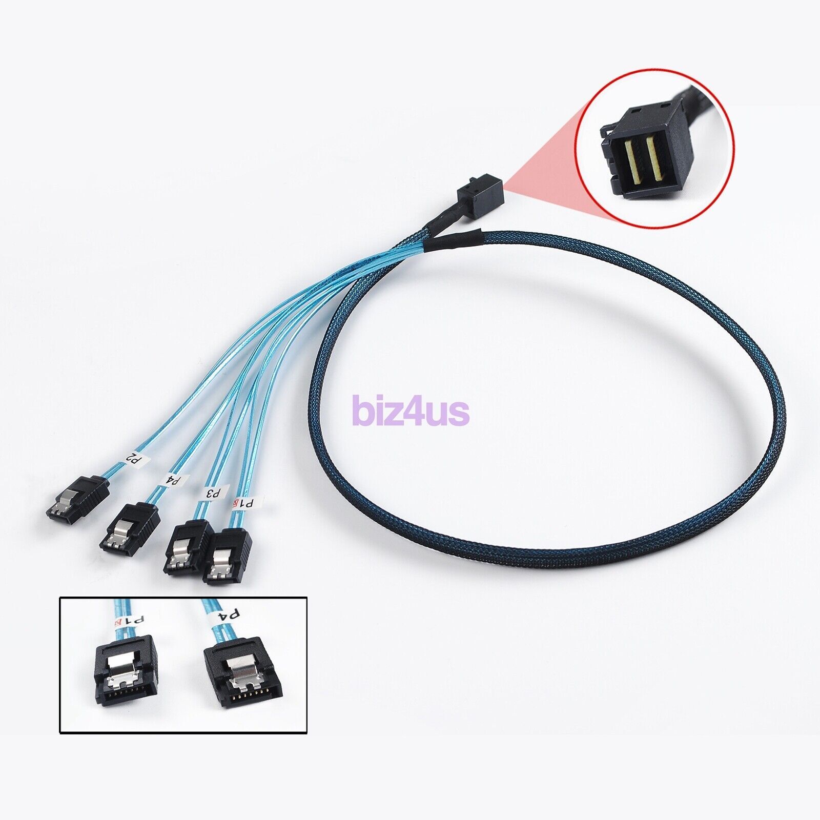 Internal HD Mini SAS SFF-8643 36pin to 4 x SATA 7pin Reverse Breakout Cable 80cm