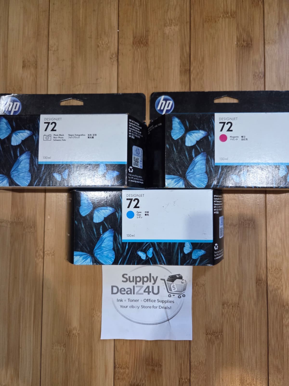 HP 72 Designjet 3 Color Set C9370A C9371A C9372A OEM Photo Black Cyan Magenta