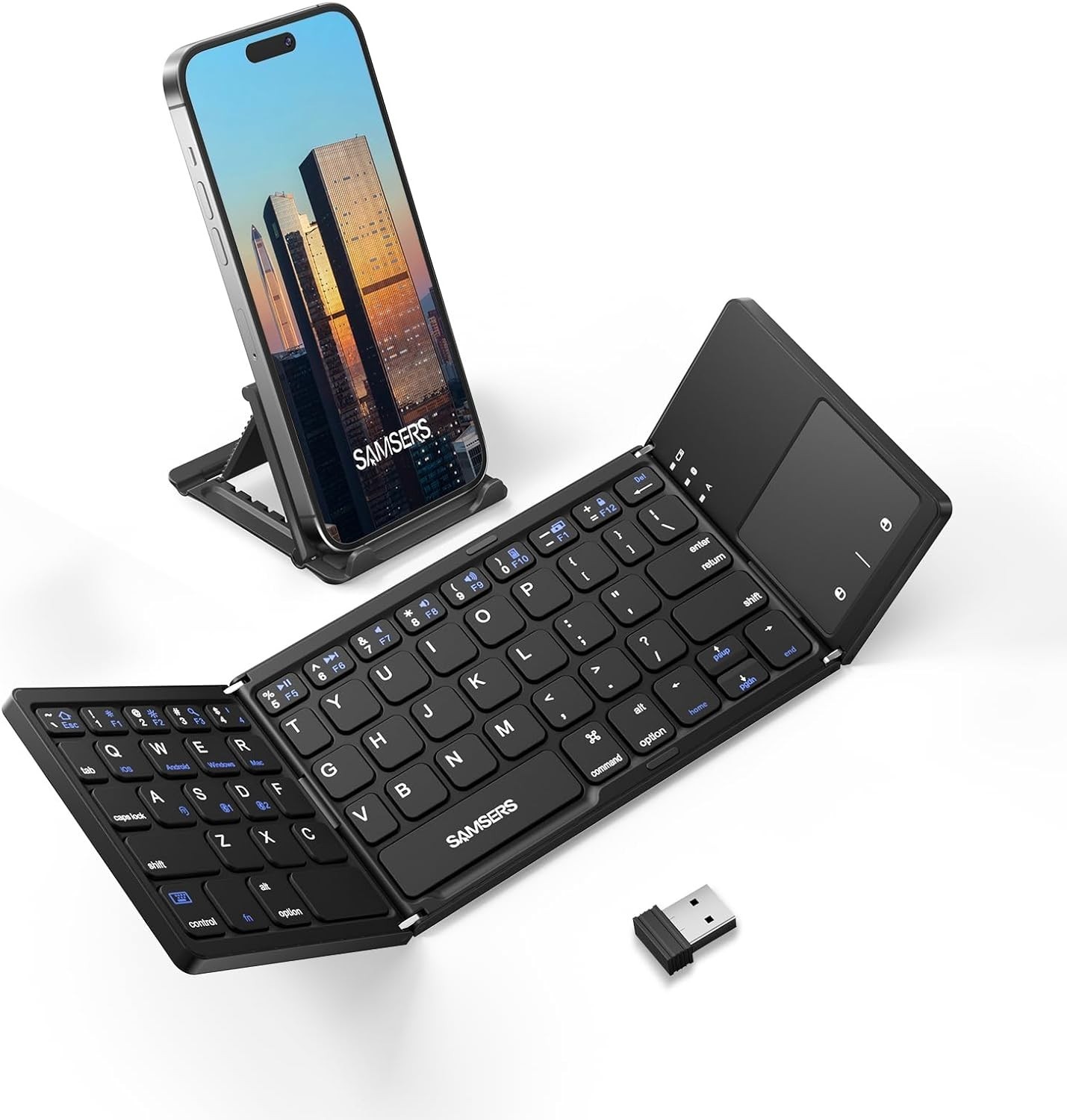 Samsers Multi-Device Foldable Bluetooth Keyboard w/ Touchpad Rechargeable Dongle