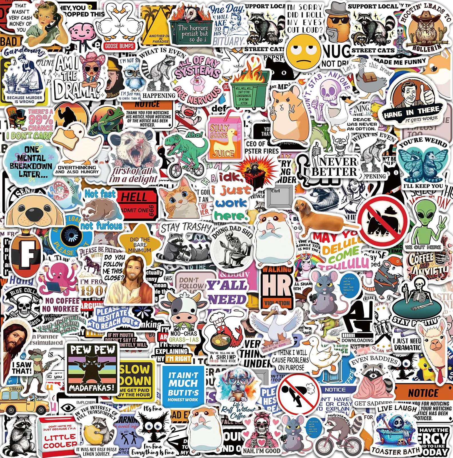 300 Pcs Funny Stickers for Adults, Sarcastic Meme 1.4 to 2.0 inches, Multi