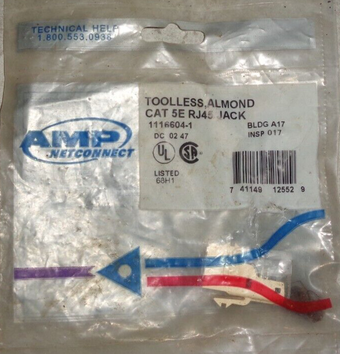 AMP NETCONNECT TOOLLESS ALMOND CAT 5E RJ45 JACK **