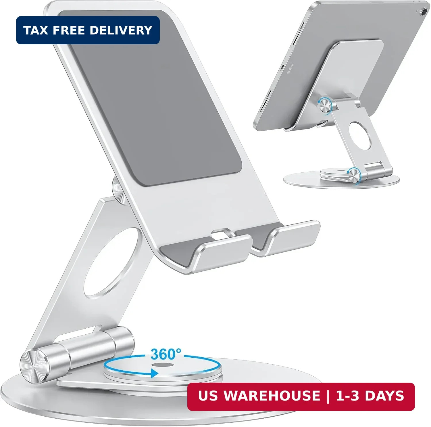 OMOTON Swivel Tablet Stand for iPad with 360 Rotating Base, Foldable Adjustable