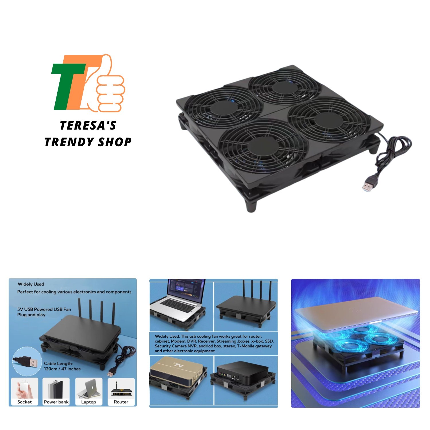 Portable 5V USB Powered Cooling Fan Set - 4 Individual Fans for Maximum Airflow