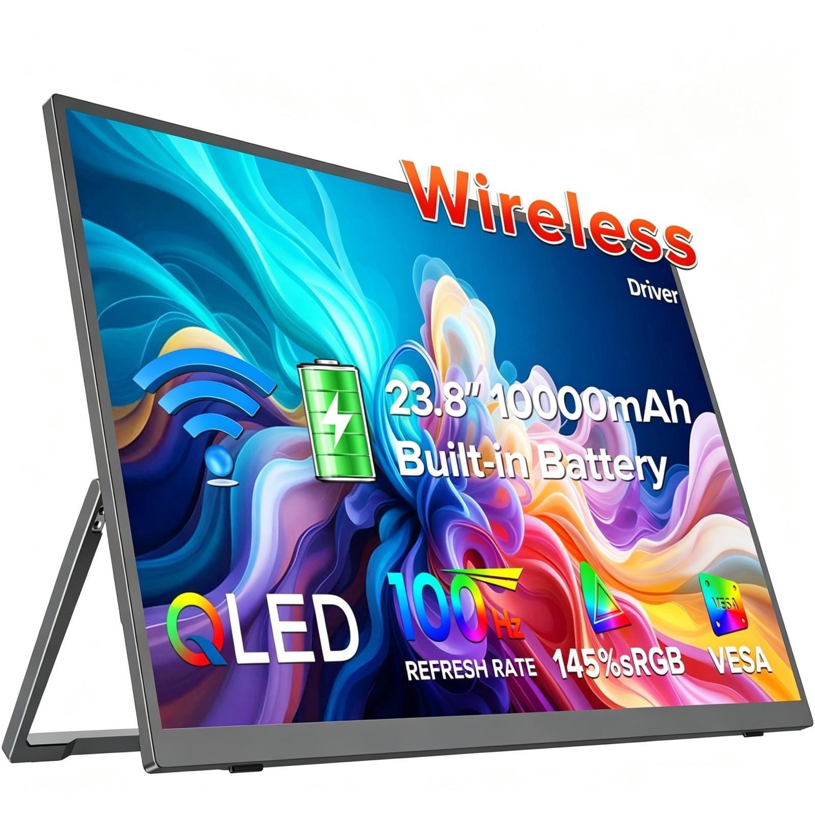 UPERFECT 23.8" QLED Wireless Monitor 100Hz Gaming Screen 1920x1080 w/Battery
