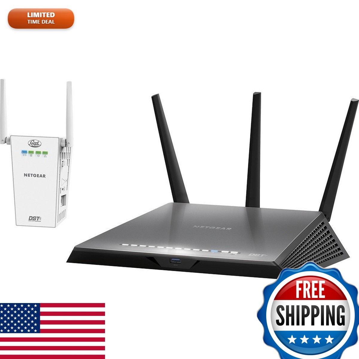 NETGEAR Nighthawk DST AC1900 (R7300) Gigabit Router DST Adapter - Black