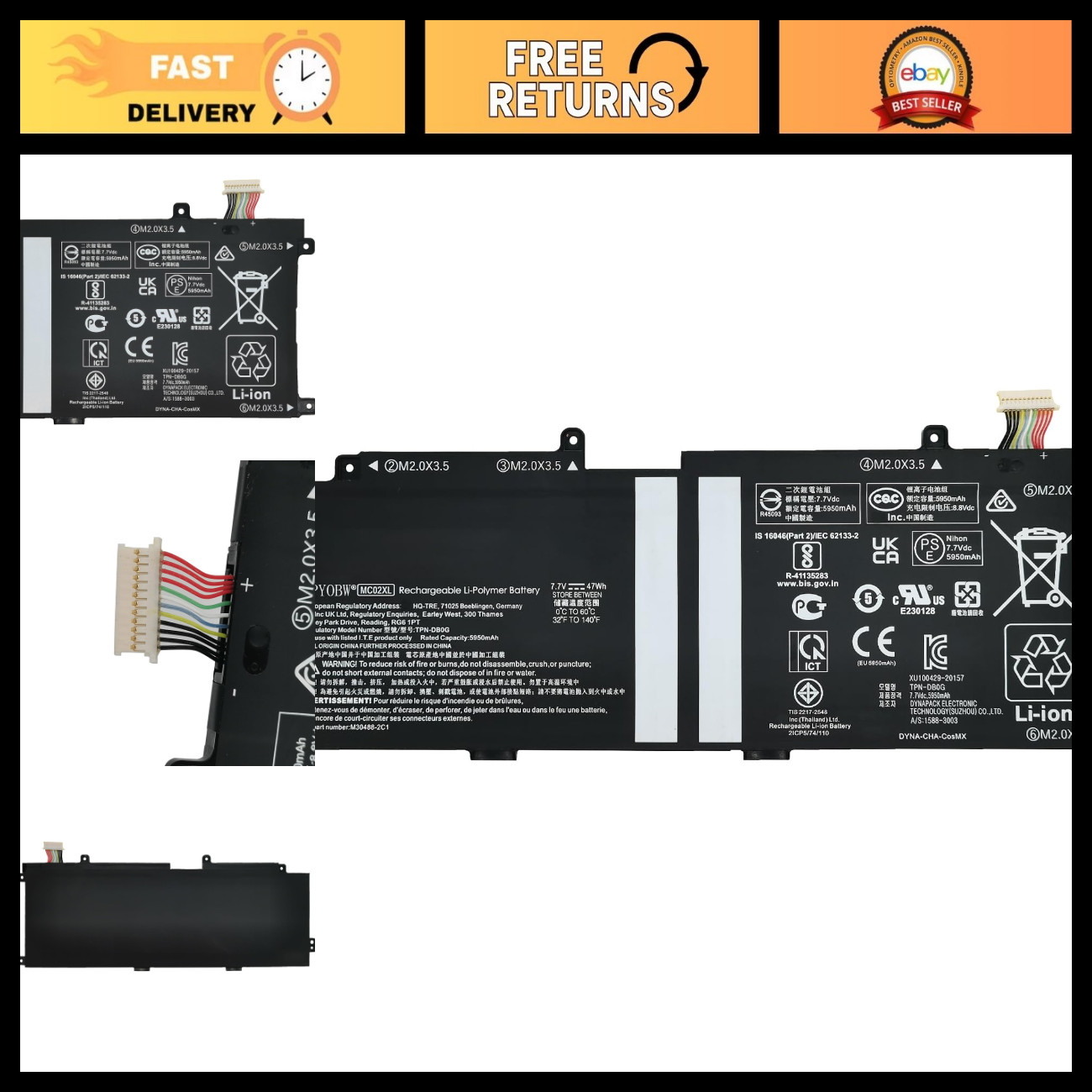 High-Capacity 47Wh Laptop Battery Replacement for MR02XL HSTNN-DB9E TPN-DB0G