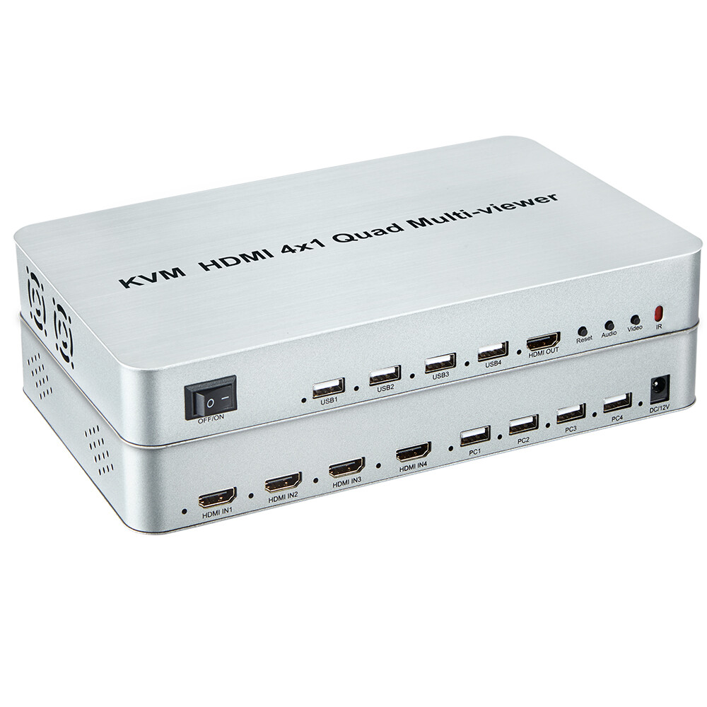 4 Port HDMI KVM Switch 4 IN 1 Out 4x1 HDMI Quad Multi-viewer USB keyboard Mouse
