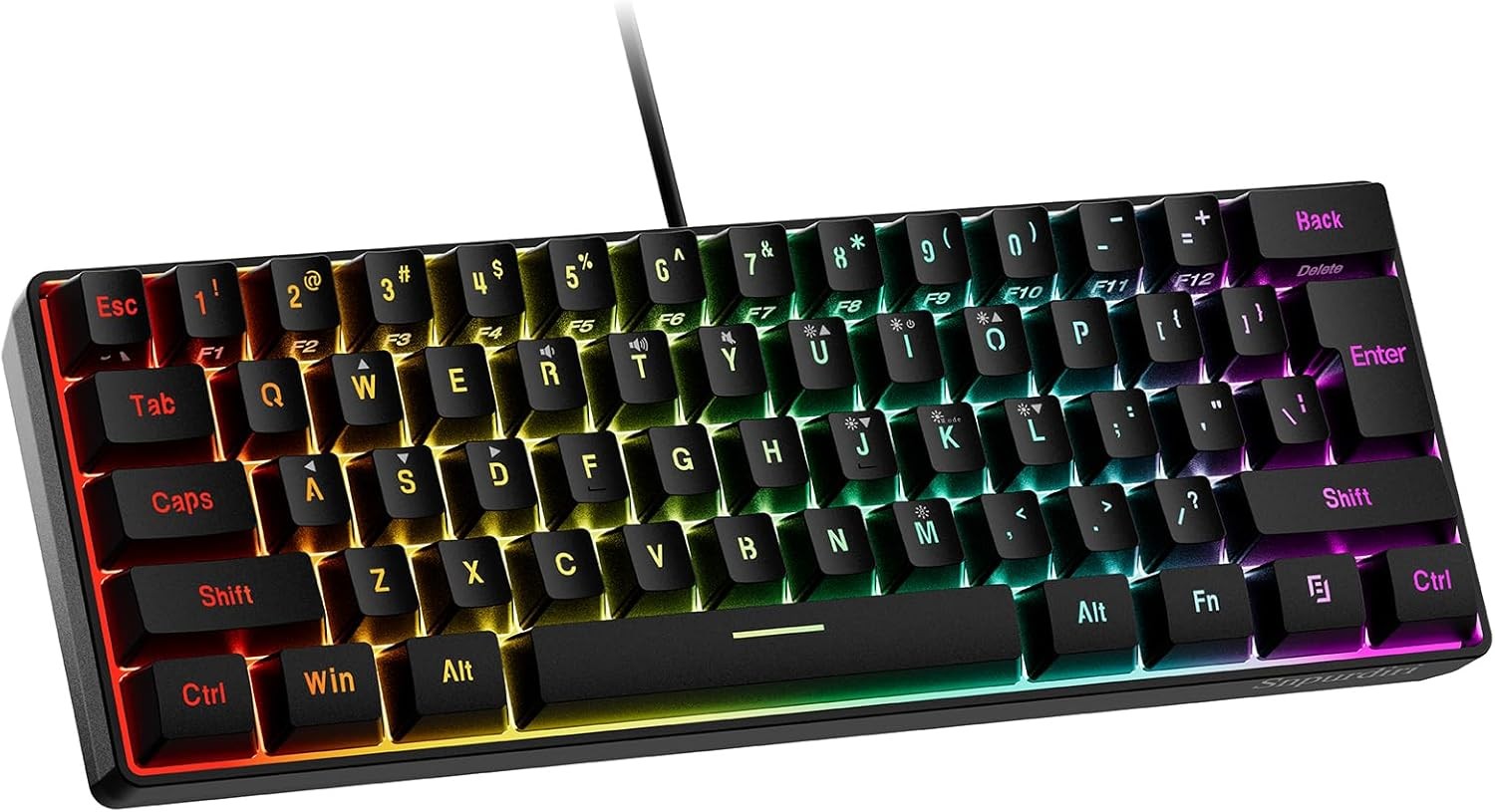 60% Wired Gaming Keyboard 61 Keys RGB Backlit Ultra-Compact Small for PC Mac