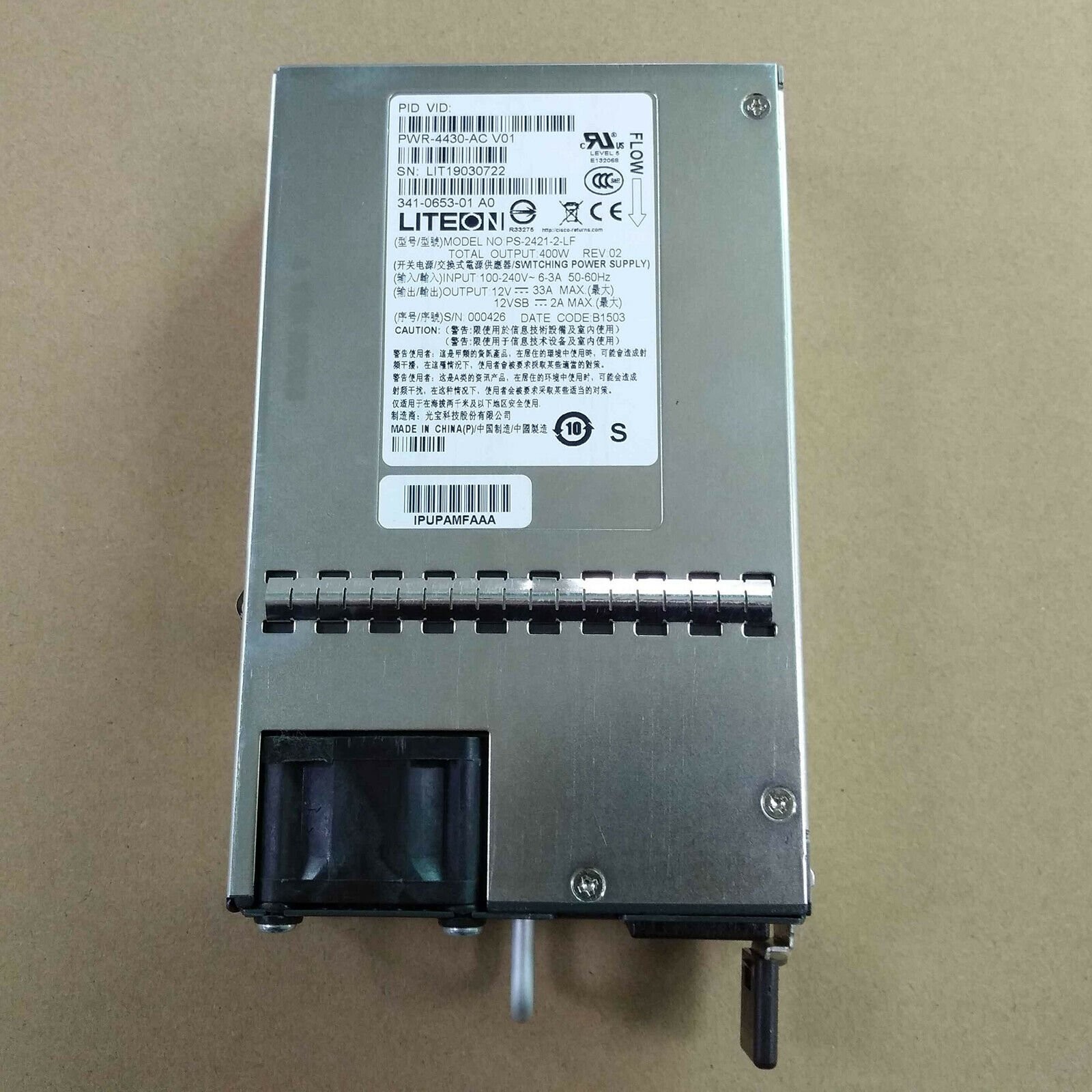 One Used Cisco PWR-4430-AC AC Power Supply for Cisco ISR-4430