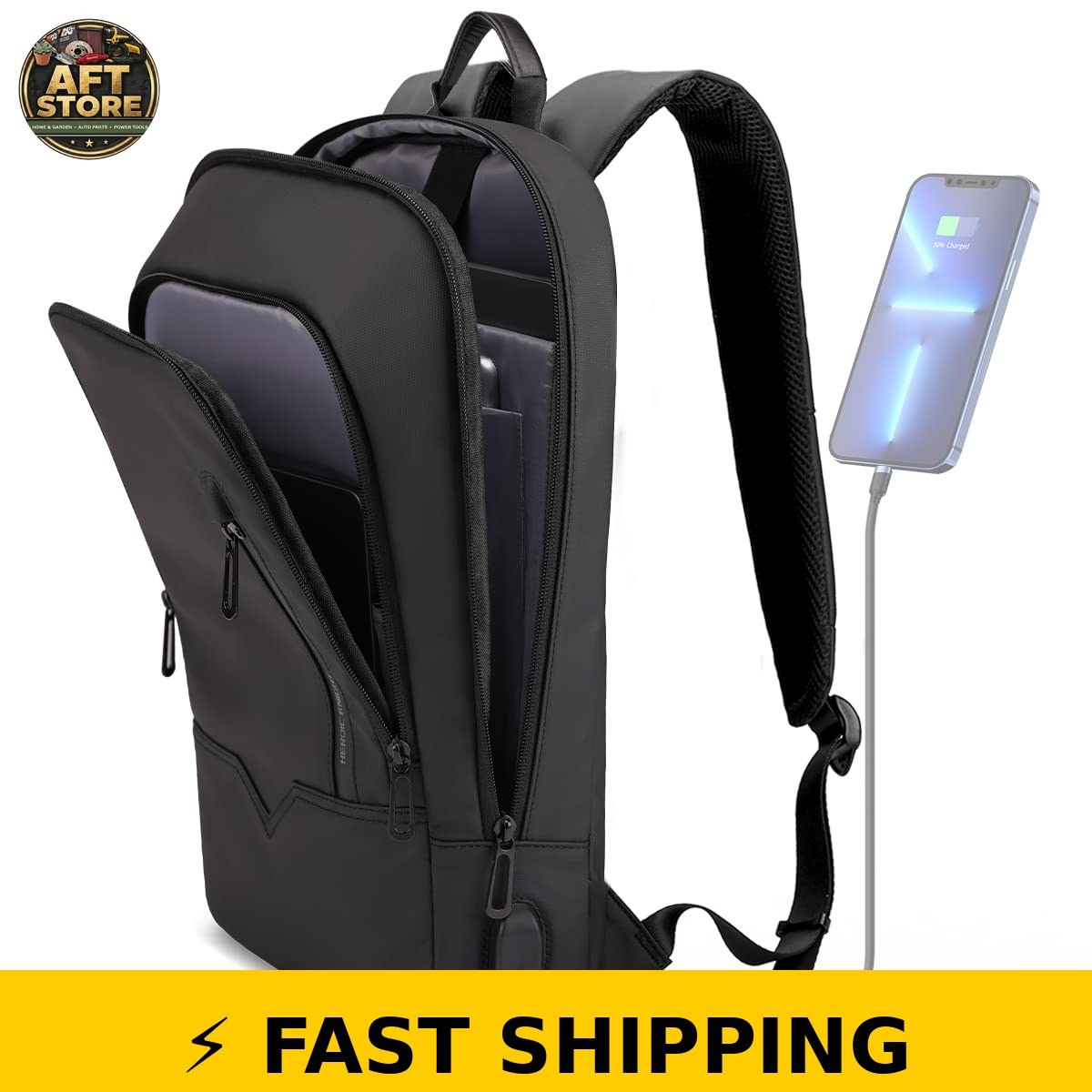 hk Business Slim Laptop Backpack for 15.6 Inch - Black