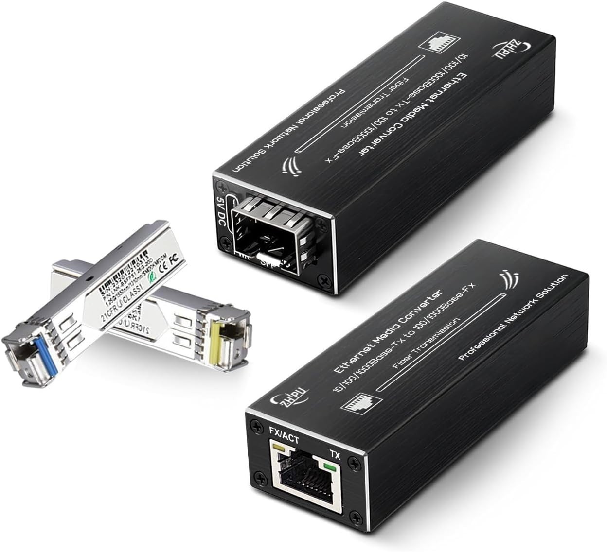Mini Gigabit Fiber Media Converter Pair 20km SFP Module USB-C 5V for IP Camera