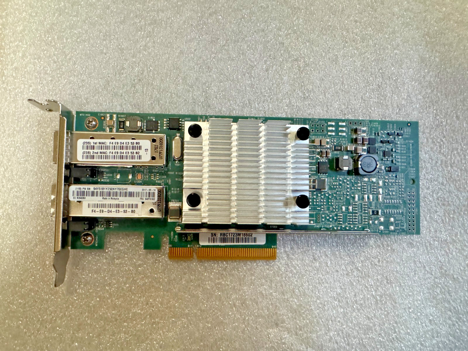 IBM NetXtreme Dual Port 10Gb SFP Network Adapter 94Y5182 Low Profile