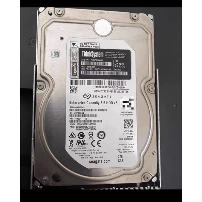 NEW Lenovo ThinkSystem 00YK031 7XB7A00042 2TB 7.2K SAS 12G 3.5" HDD Hard Drive