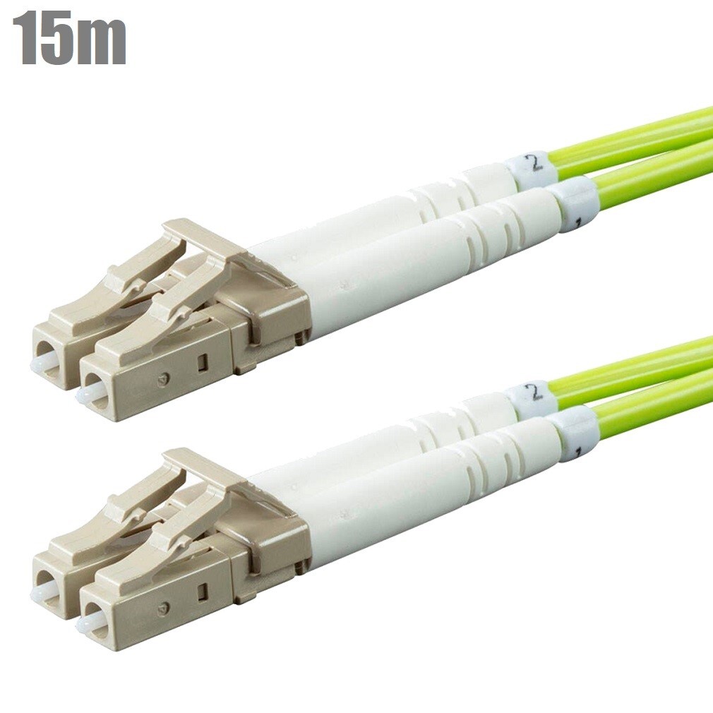 15M LC/UPC To LC/UPC Fiber Optic Multi-Mode Duplex 50/125 Patch Cable OM5 Green