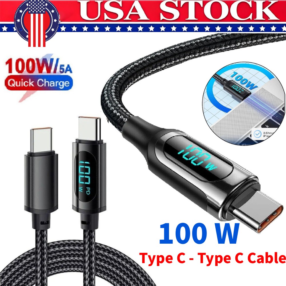 6.6 ft Type C to Type C Cable with Real-Time Power LED Display USB C Cable 100W