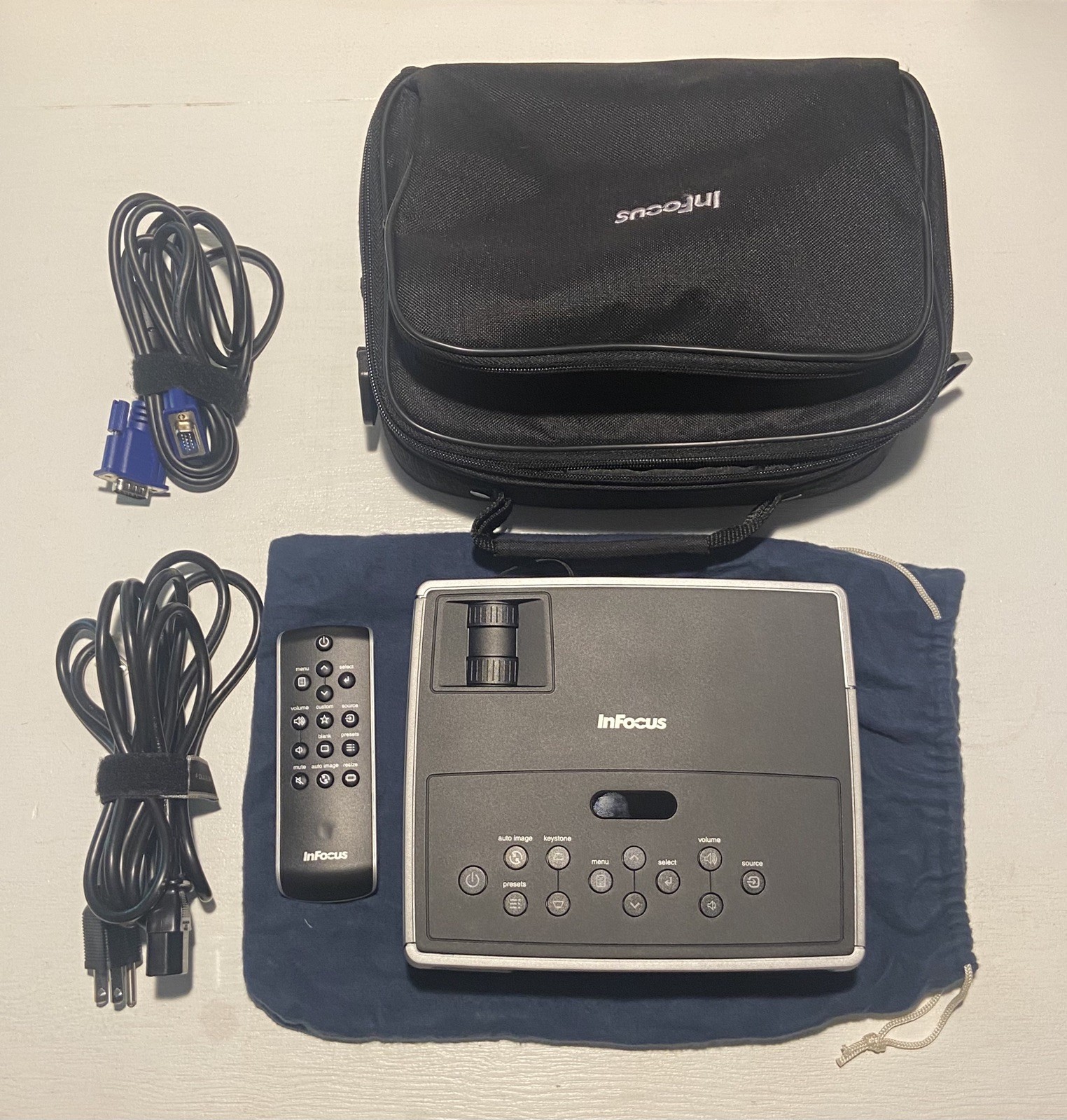 InFocus Projector IN1100 Model: W1100  w remote, cables, carrying case