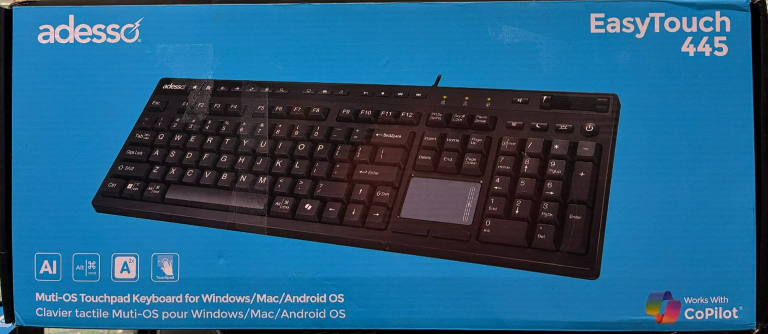 Adesso - AKB-445UB - EasyTouch 445 Multi-Channel Wired Touchpad Keyboard - Black