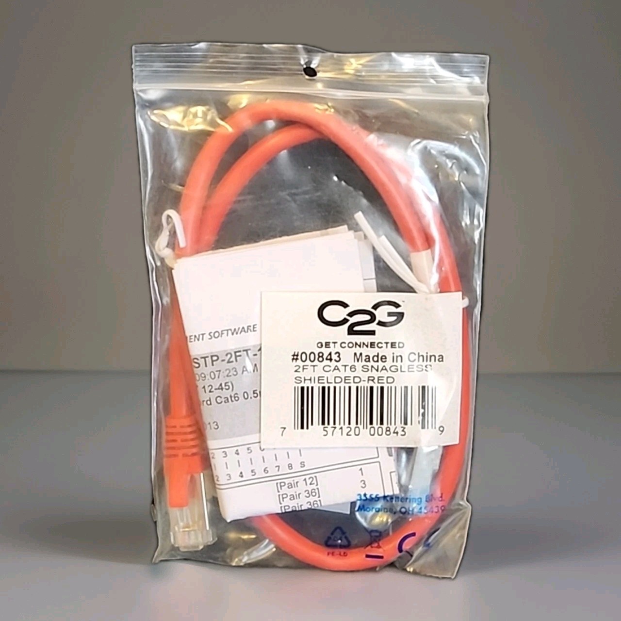 C2G 2 Ft CAT6 Snagless Shielded  Ethernet Network Patch Cable RED 00843