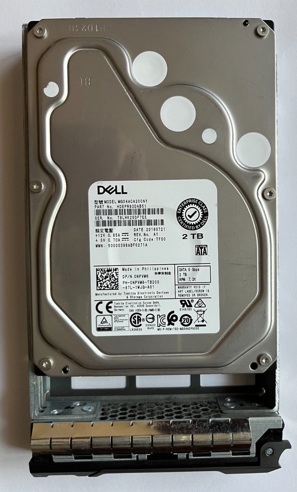 NPVM6 DELL TOSHIBA 2TB 7.2K SATA 3.5" 6Gb/s HDD MG04ACA200NY R720 R420 T620 T320