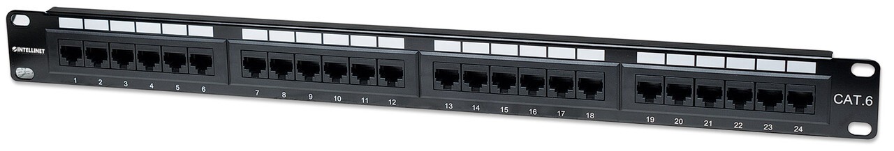 New Intellinet IPP-19C624-1U 520959 Cat6 Patch Panel 24-Port UTP 1U Black