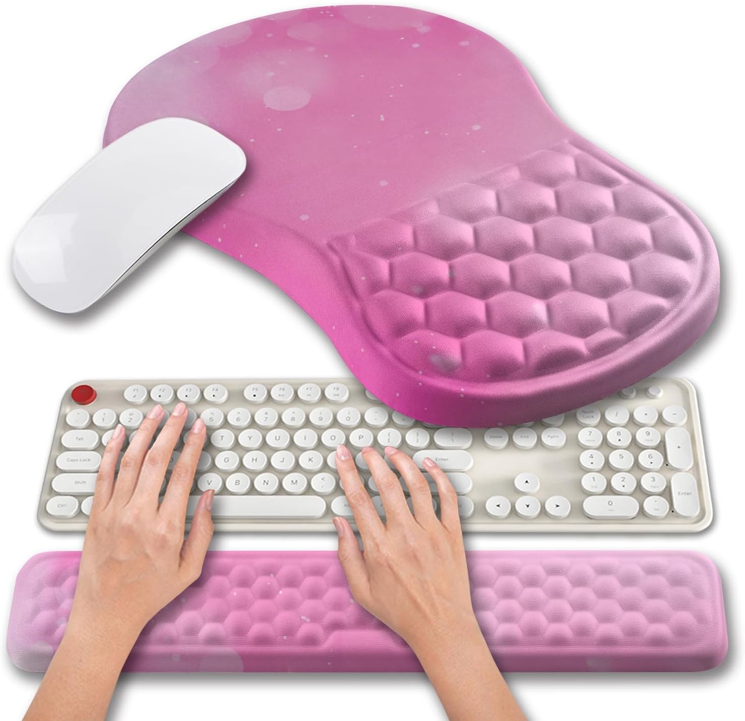 Sweet Pink 2in1 Ergonomic Memory Gel Keyboard & Mouse Wrist Rest Set