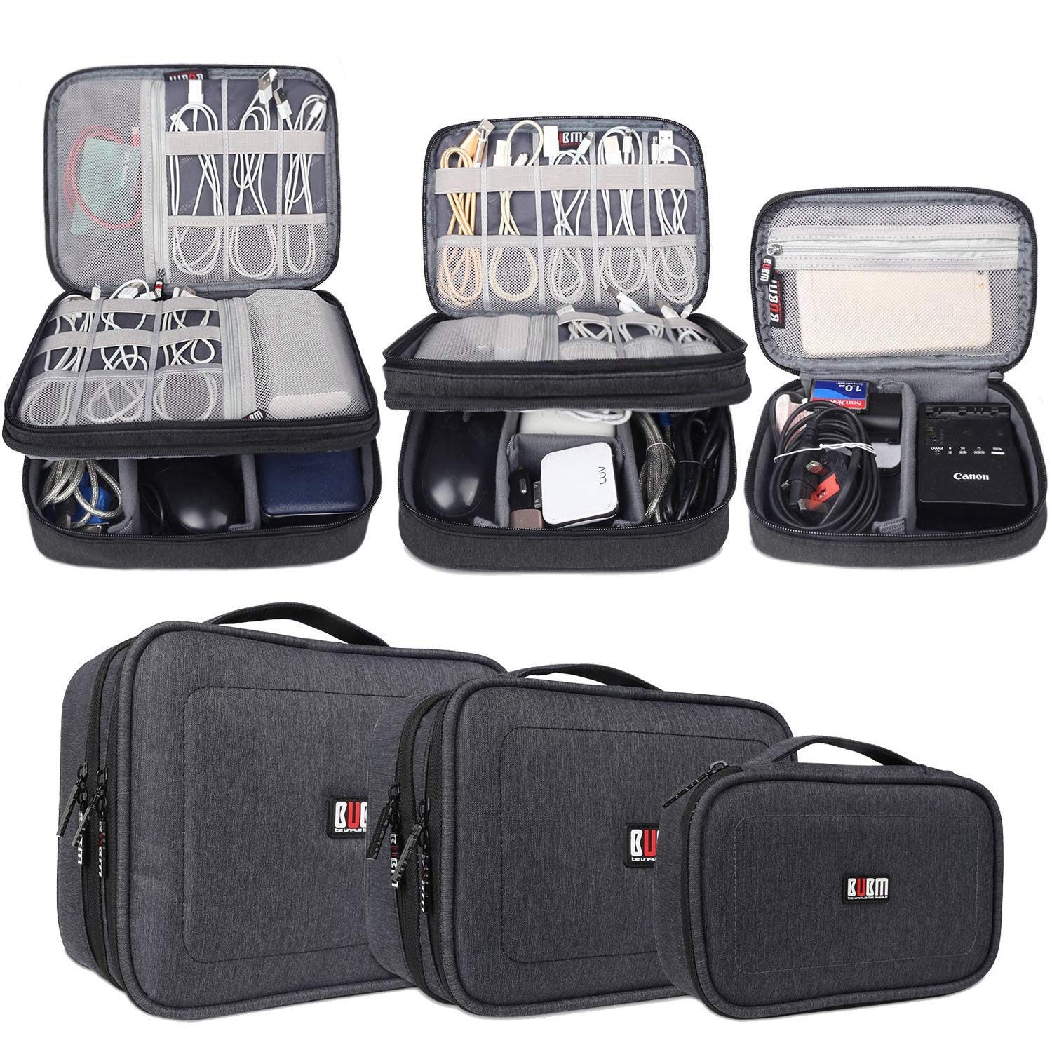 BUBM 3pcs Double Layer Electronic Organizer Travel Gadgets