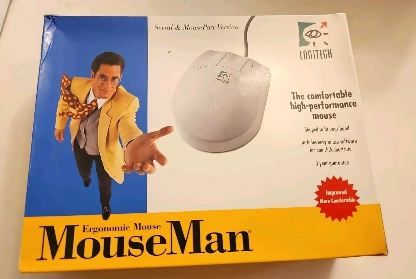 New Vintage Logitech Model 1183 MouseMan 3 Button Computer Serial Mouse  1993