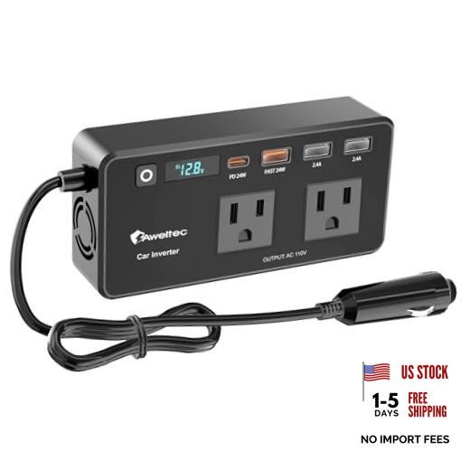 200W Car Inverter 12V-110V AC Converter LED USB-C PD 4-Port | LED display 200BX