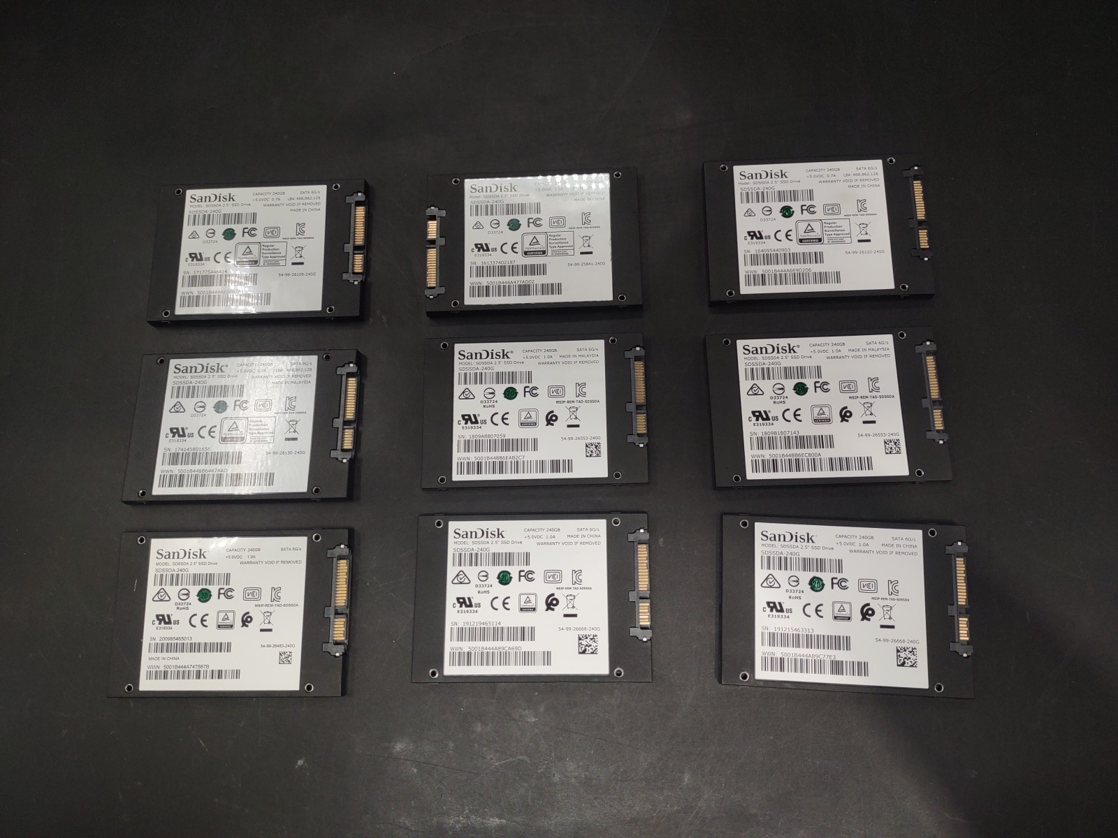 Lot of 9 SanDisk SDSSDA 2.5" 240GB - Wiped and Tested