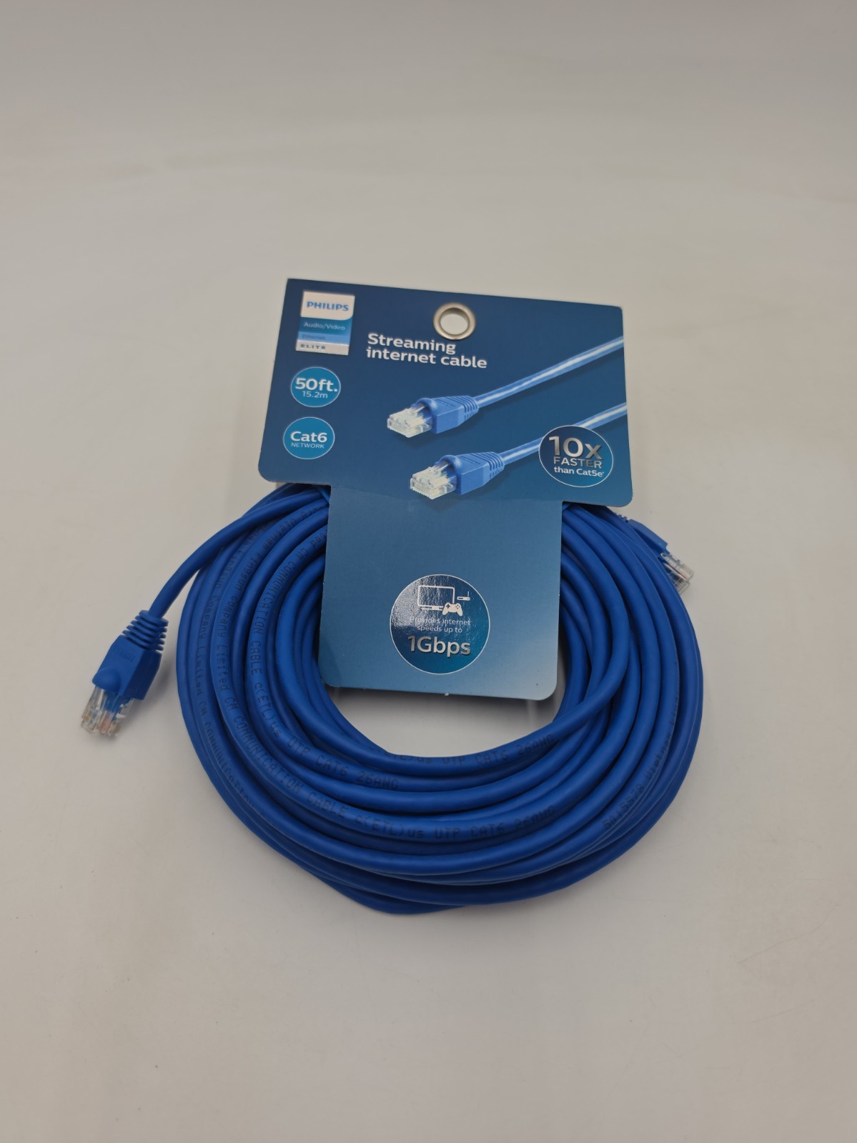 New Philips Cat 6 Ethernet Cable, 50 ft.  Blue 1 Gbps 250MHz High Speed Internet