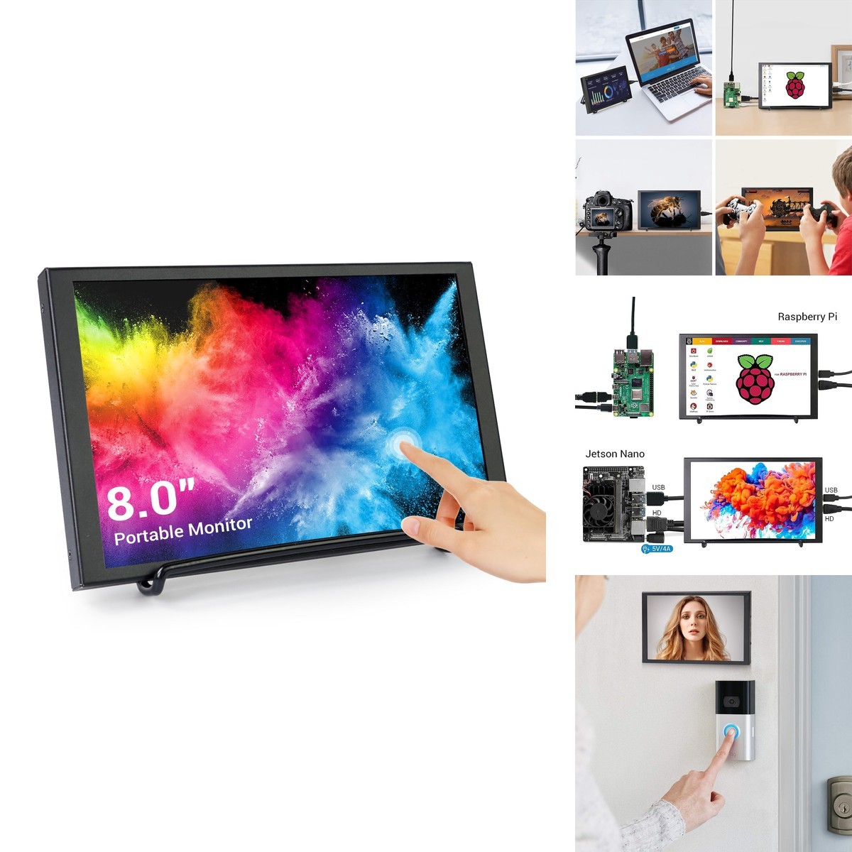 ELECROW 8 Inch Touchscreen Monitor 1280x800 IPS LCD Display Stand for Raspberry
