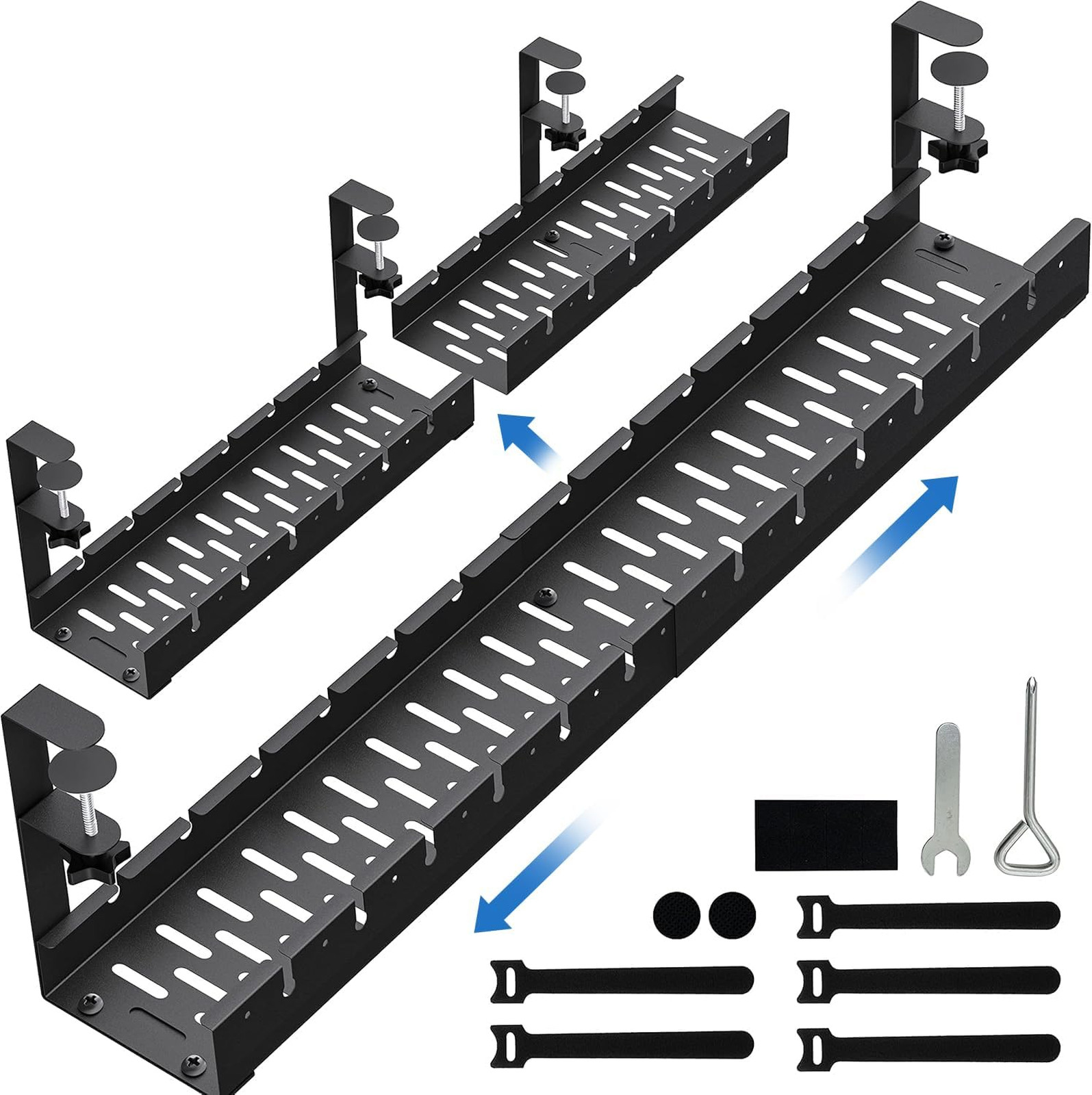 Extendable Under Desk Cable Management Tray Clamp Mount 31 Inch Black Wire