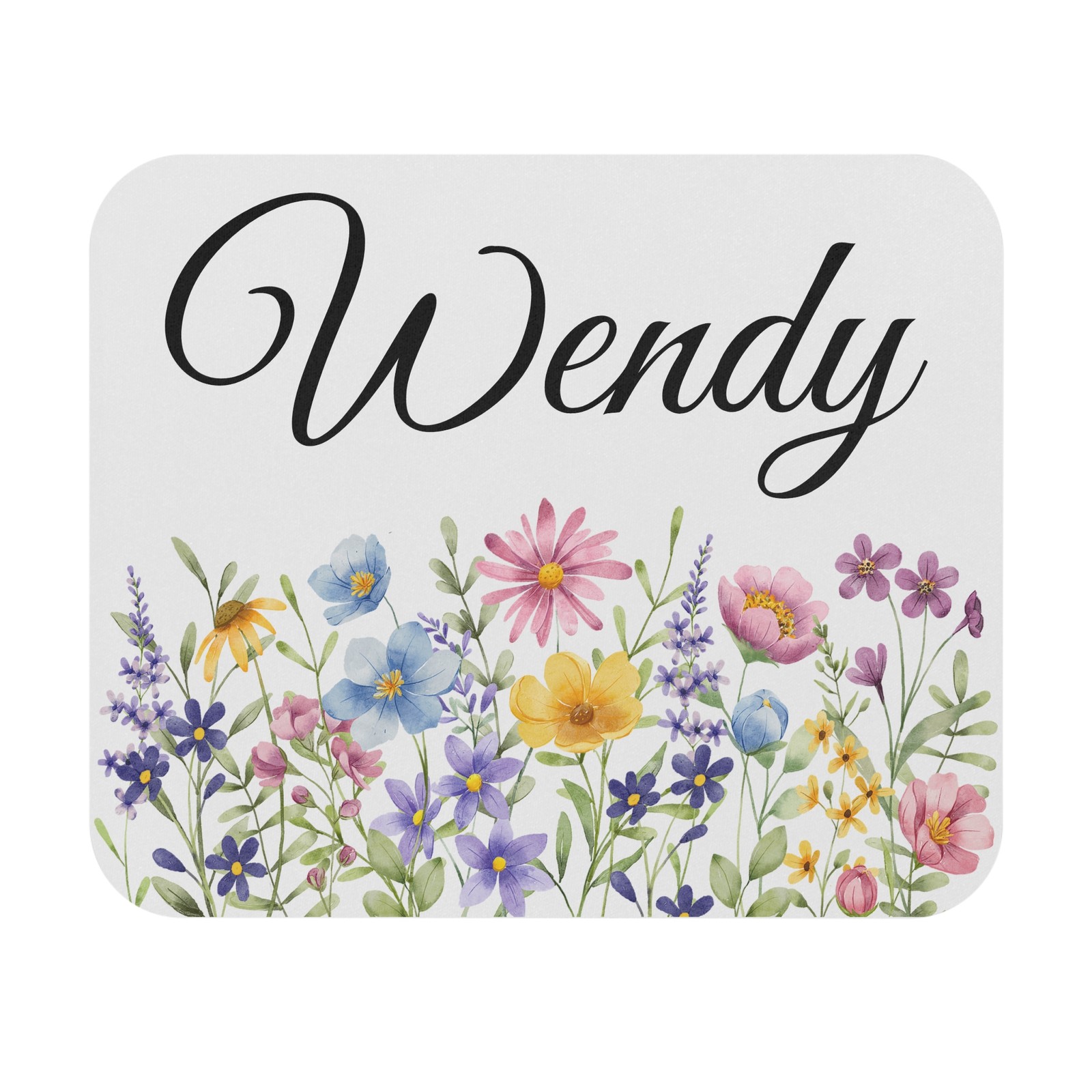 Personalized Floral Name Mouse Pad | Watercolor Wildflowers