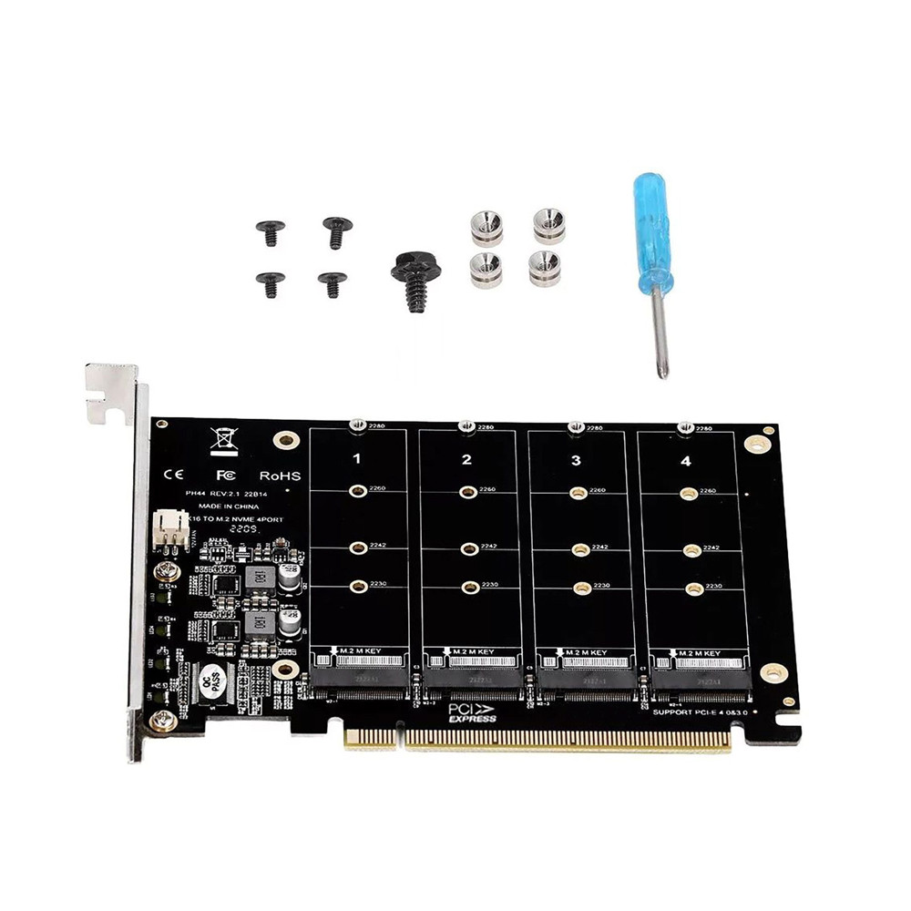 1SET 4-Port M.2 NVME SSD to PCIe 3.0 4.0 X16 Connector Expansion Card 4 x 32Gbps