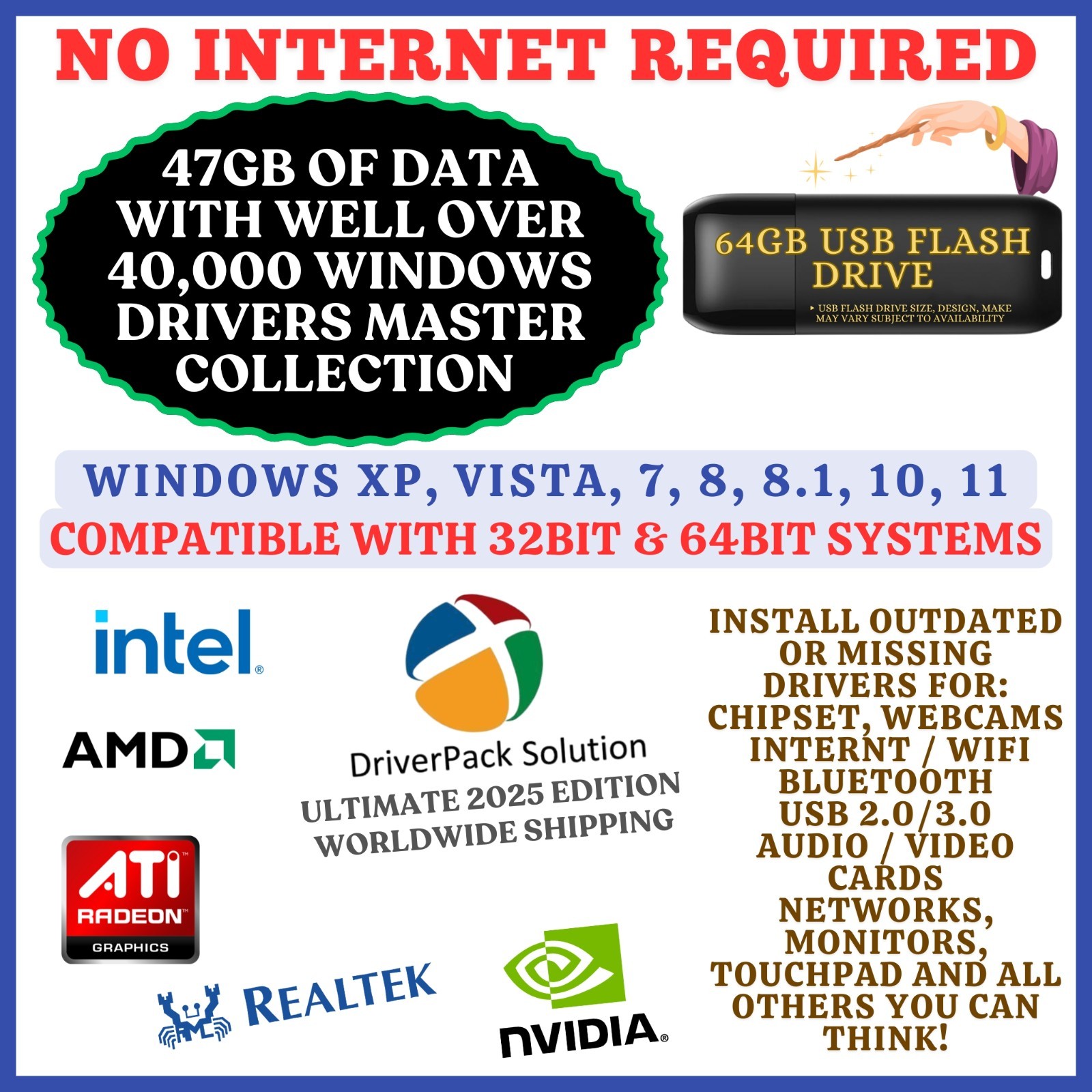 2026 WINDOWS OFFLINE DRIVERS AUTOMATIC INSTALLER USB / VISTA, XP, 7, 8,8.1,10,11