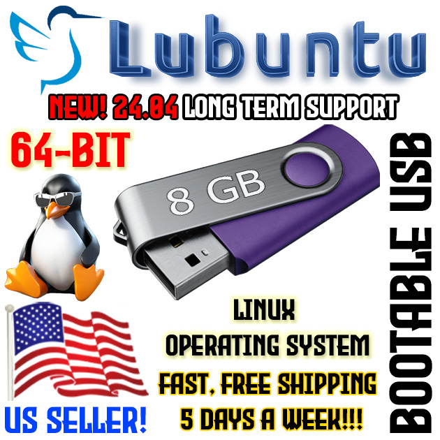 Lubuntu 24.04 Long Term Support Linux OS USB or DVD Live Boot OS Ubuntu NEW
