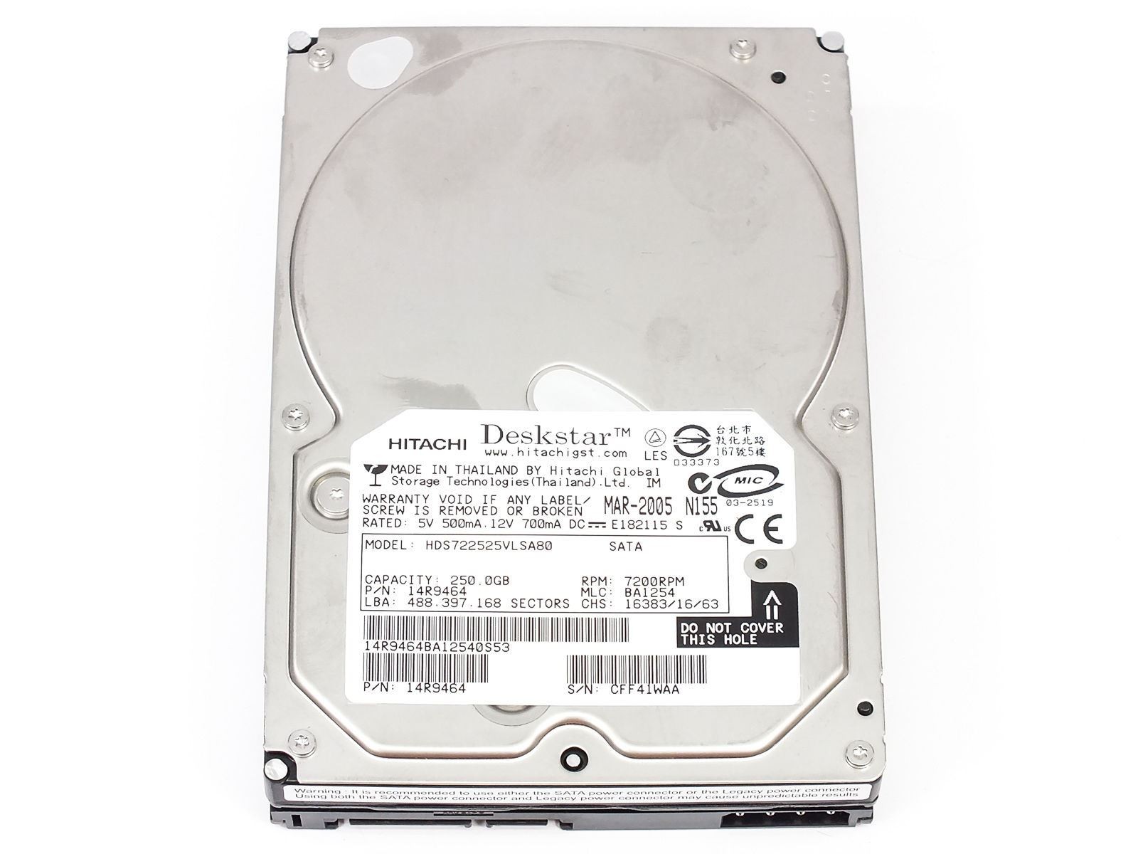 Hitachi Deskstar HDS722525VLSA80 14R9464 250GB 7200RPM 3.5" SATA Hard Drive