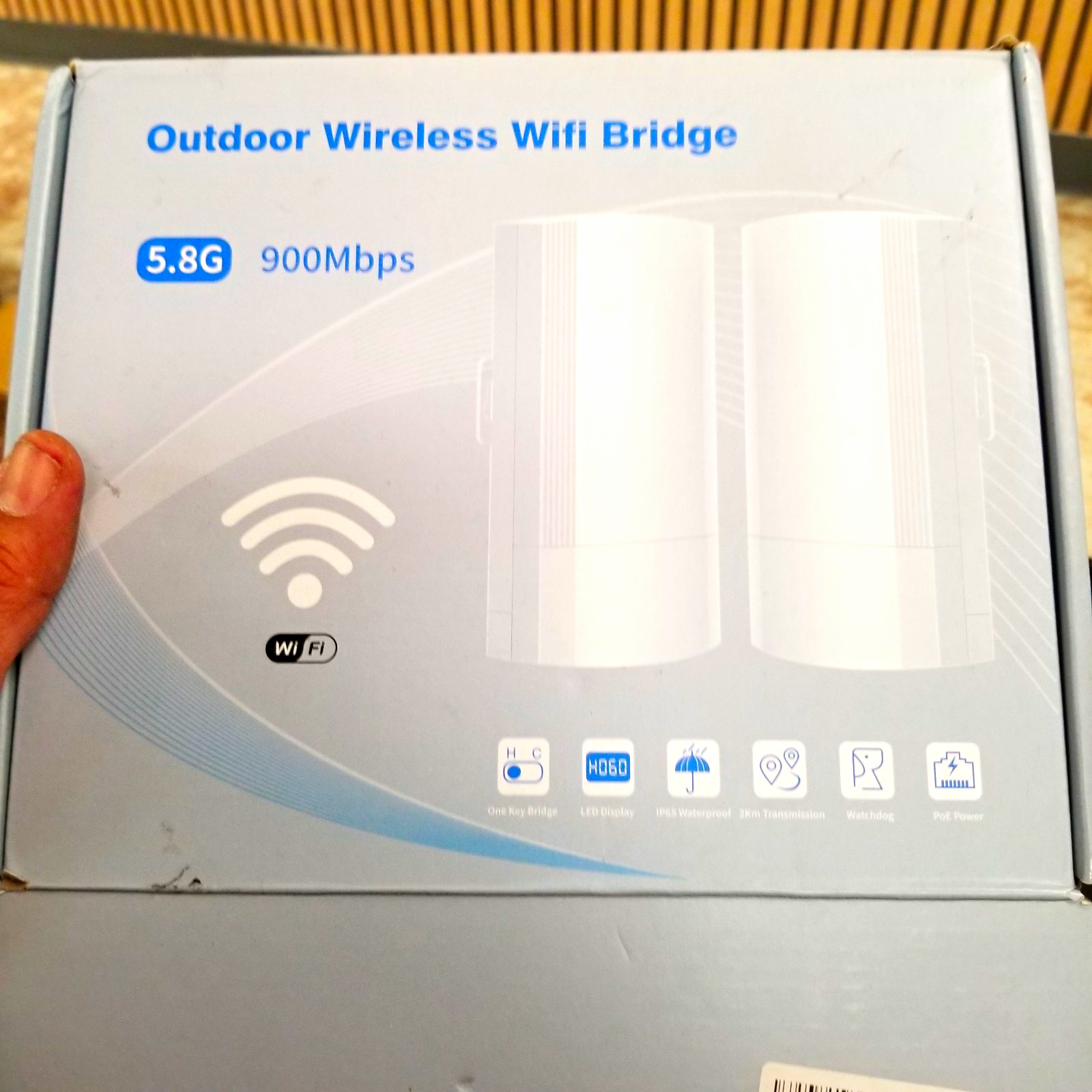 Outdoor Wireless WiFi Bridge 5.8G 900Mbps PoE 2x RJ45 Ethernet White
