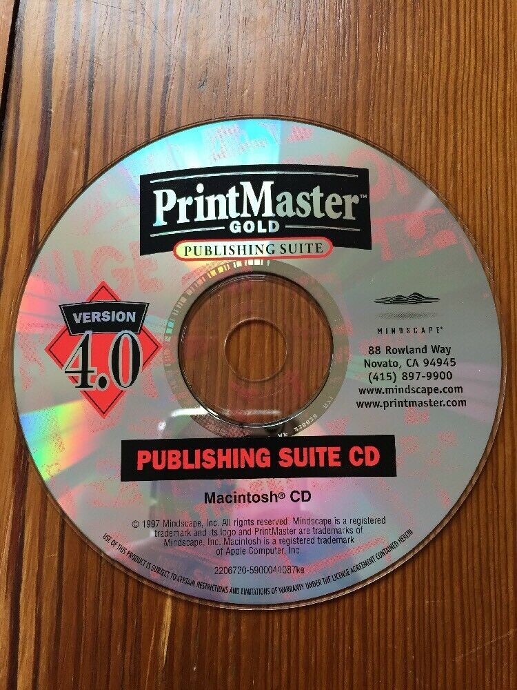 Vtg 1997 Mindscape Print Master Gold Publishing Suite 4.0 Mac Install CD Disc