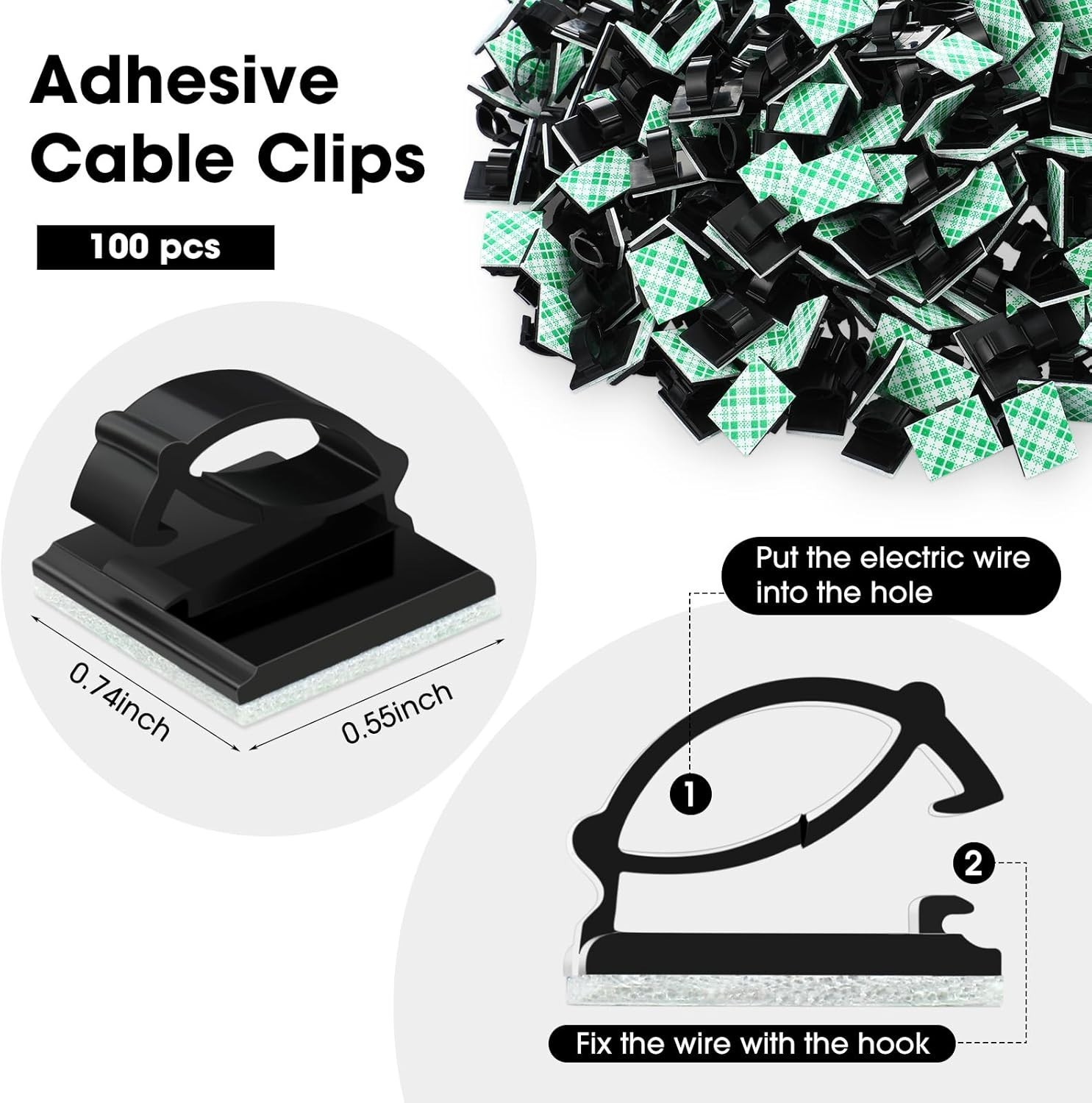 Eboot 100 Pieces Adhesive Cable Wire Clips Strong Cord Clips Wire Holders Cable 