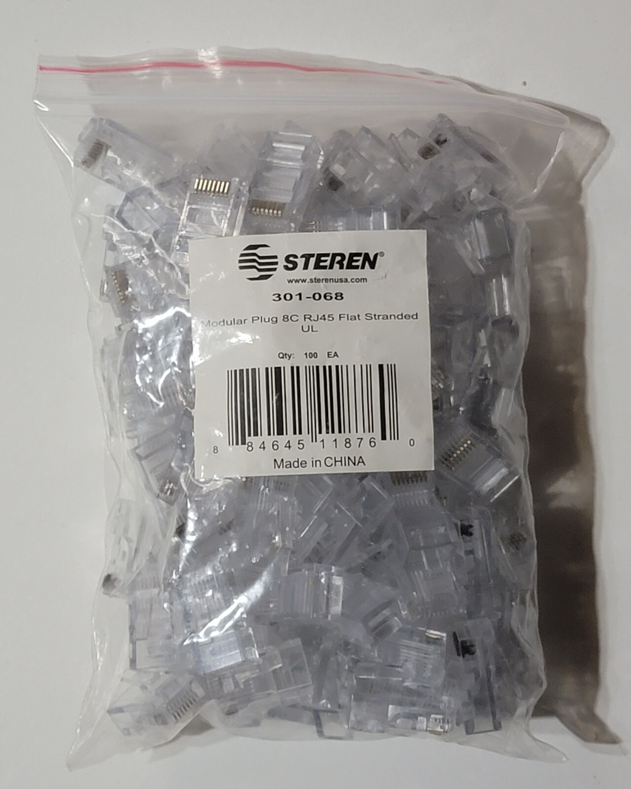 100x RJ45 Modular Plugs 8C Flat Stranded UL Steren 301-068 