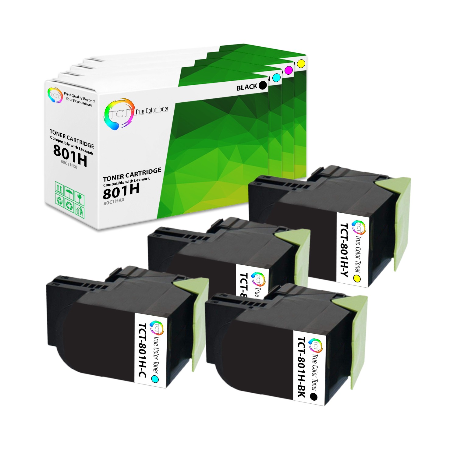 4Pk TCT 801H For Lexmark 80C1HK0 80C1HC0 80C1HM0 80C1HY0 Premium Compatible