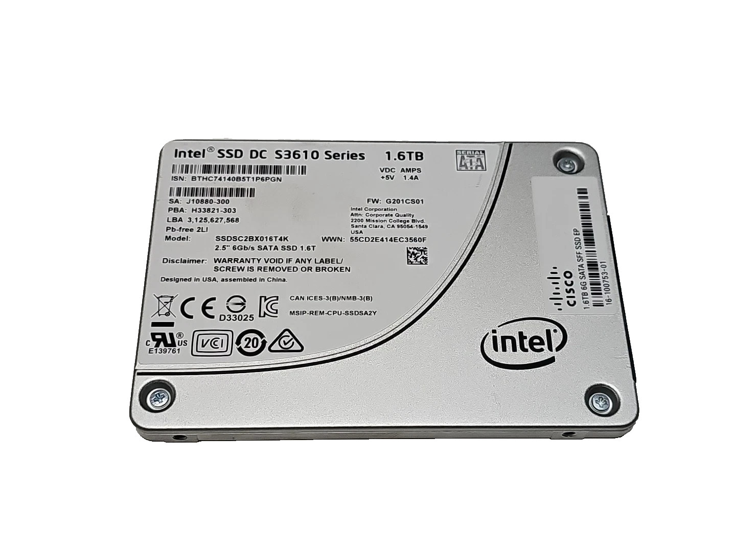 Intel DC S3610 1.6TB 2.5" SATA 6Gb/s SSD SSDSC2BX016T4K Enterprise